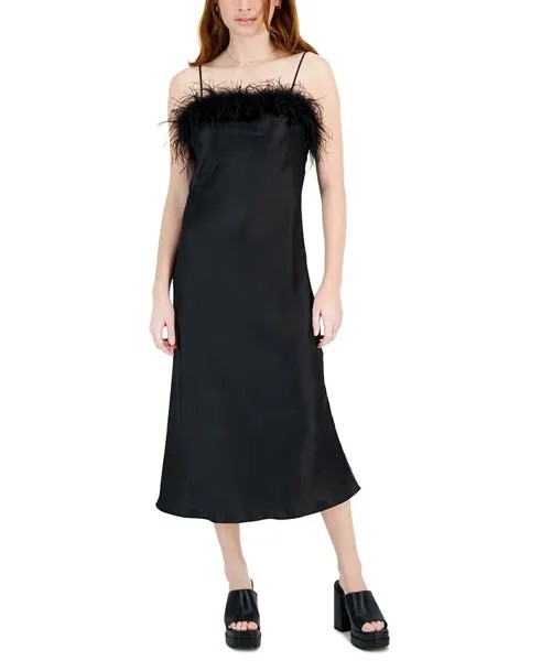 Женское платье-комбинация без рукавов с перьями Flora Lucy Paris, черный