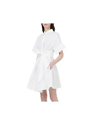 EMPORIO ARMANI Женское белое короткое платье-рубашка из поплина с завязками на талии 38