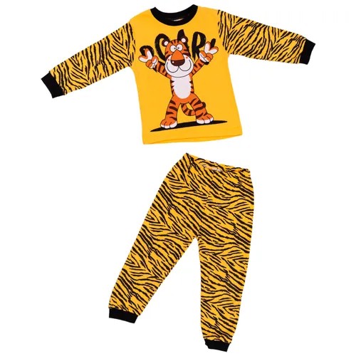 Пижама Miniland для мальчиков, брюки, застежка отсутствует, рукава с манжетами, брюки с манжетами, размер 92, желтый, черный
