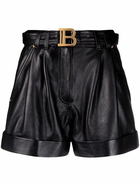 Balmain кожаные шорты с логотипом