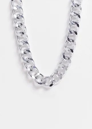 Серебристое ожерелье-цепочка с массивными плоскими звеньями Ego-Серебристый
