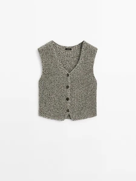 Жилет из смесового хлопка крючком. Massimo Dutti, серый