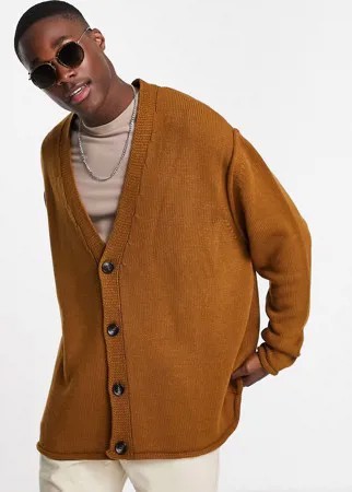 Светло-коричневый фактурный вязаный oversized-кардиган ASOS DESIGN-Коричневый цвет