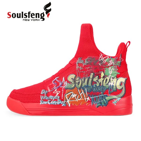 Кроссовки Soulsfeng мужские сетчатые, вязаные высокие кроссовки, технология Gaffiti, уличные сапоги для пар, модная обувь для скейта