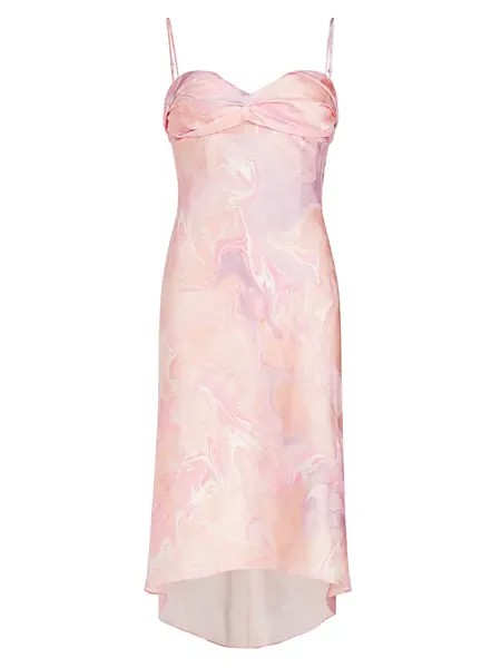 Драпированное платье-бюстье с абстрактным шелковым миди Alejandra Alonso Rojas, цвет pink print