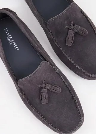 Серые замшевые туфли для широкой стопы с кисточками Silver Street-Серый