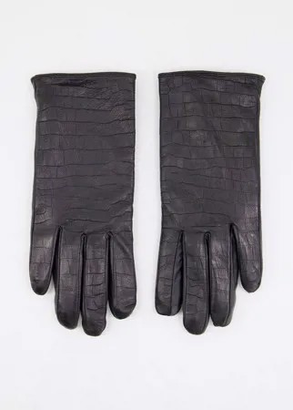 Кожаные перчатки с крокодиловым рисунком Barney's Originals-Черный