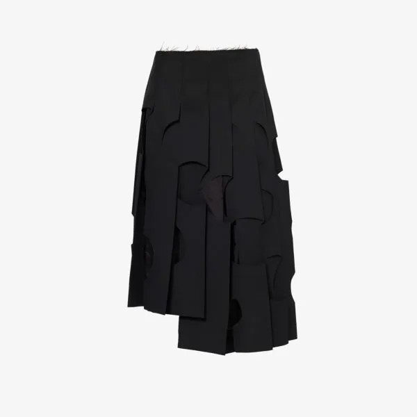 Тканая юбка миди средней посадки с вырезами и необработанным краем Comme des Garçons, черный