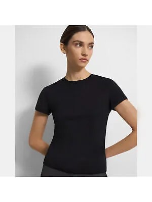 THEORY Женская черная облегающая футболка с коротким рукавом и круглым вырезом Petites P
