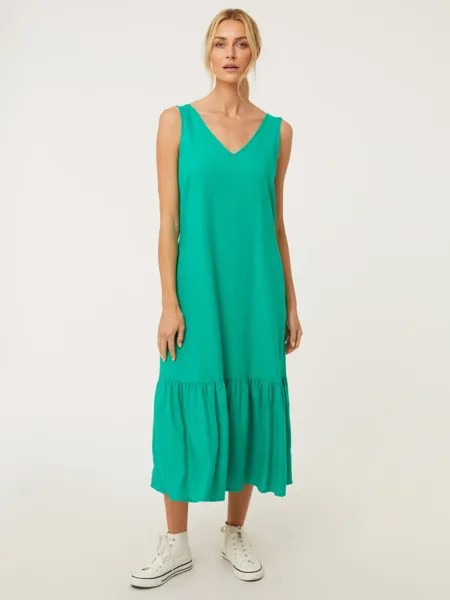 Ярко-зеленое платье-миди из смесовой льняной ткани George., зеленый
