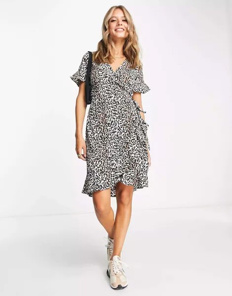 Леопардовое мини-платье с запахом Vero Moda