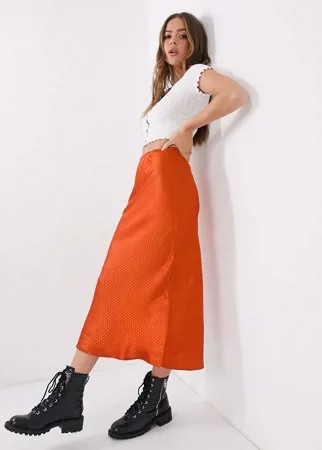 Атласная жаккардовая юбка миди QED London-Оранжевый