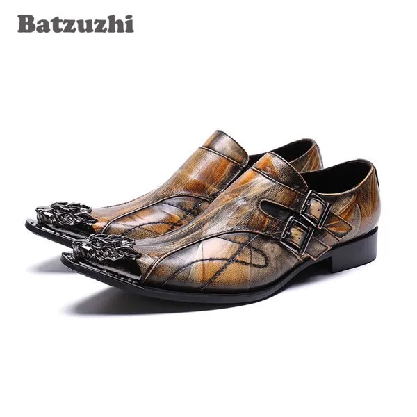 Туфли Batzuzhi мужские ручной работы, металлический носок, западные деловые туфли под костюм, обувь для вечеринки и свадьбы, 12,46