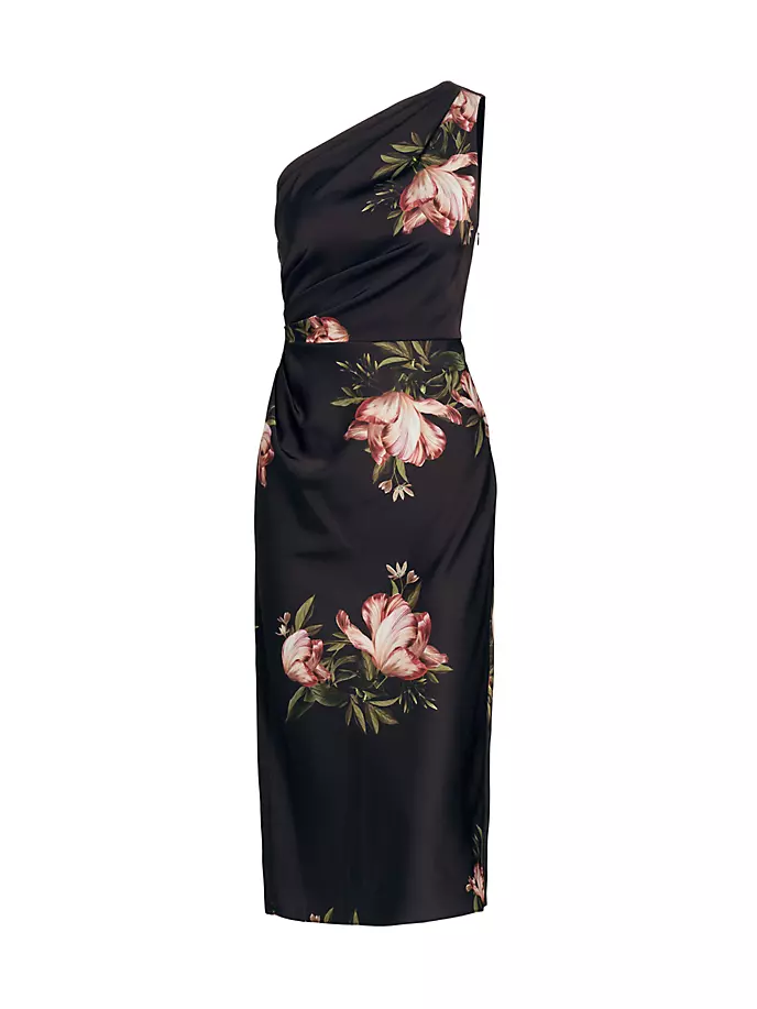 Платье миди на одно плечо Carmen с цветочным принтом Sachin & Babi, цвет noir blossom