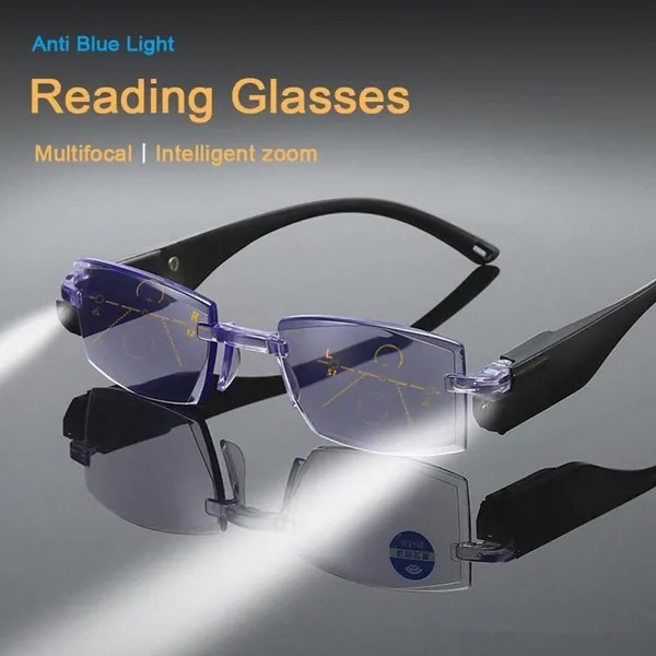 Унисекс Прогрессивные мультифокальные анти-Blu-ray очки для чтения Светодиодные световые очки Zoom Лупа Очки для чтения
