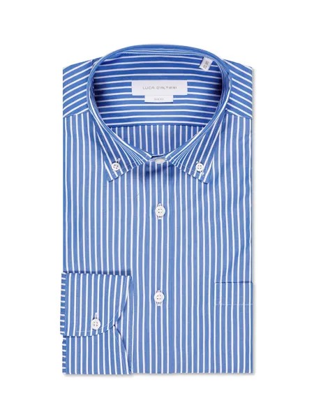 Рубашка приталенного кроя из чистого хлопка Luca D'Altieri, синий