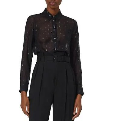 Equipment Femme Женская базовая черная шелковая блуза на пуговицах XS BHFO 0500