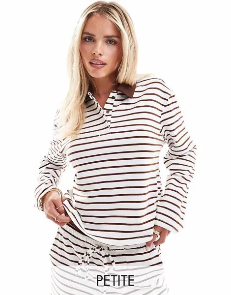 Трикотажное поло в полоску Vero Moda Petite кремово-коричневого цвета