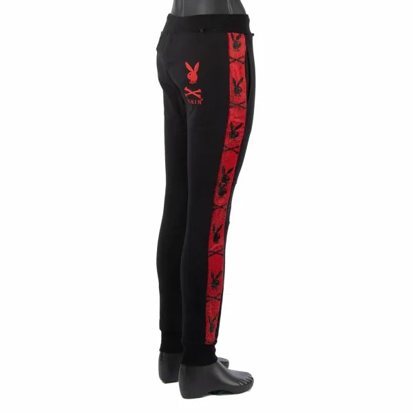 PHILIPP PLEIN PLAYBOY Спортивные брюки с логотипом Crystals Bunny, черные, красные 08466