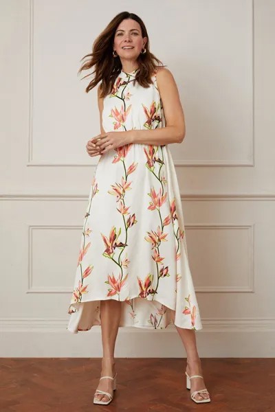 Платье мидакси с высоким воротником и цветочным декором Wallis, белый