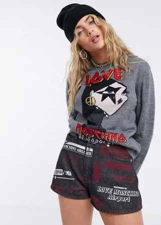 Серый джемпер с изображением девочки Love Moschino