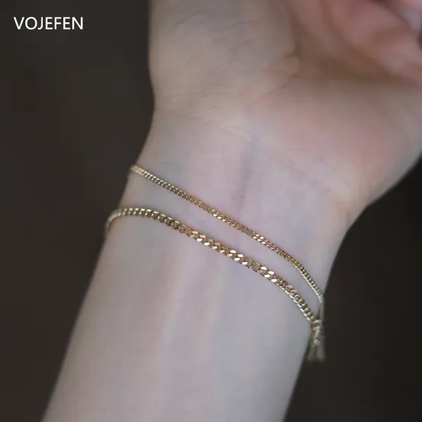 VOJEFEN AU750 18k настоящий золотой изящный браслет-цепочка для женщин простая изящная золотая цепочка ручной работы минималистичные изящные ювел...