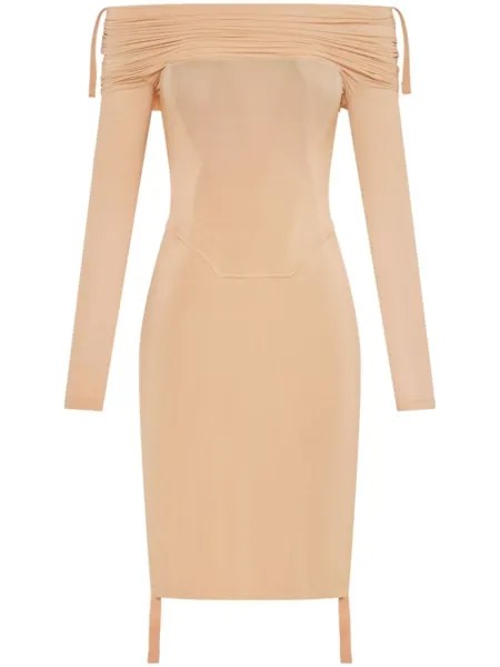 Dion Lee платье мини с открытыми плечами и сборками, нейтральный цвет