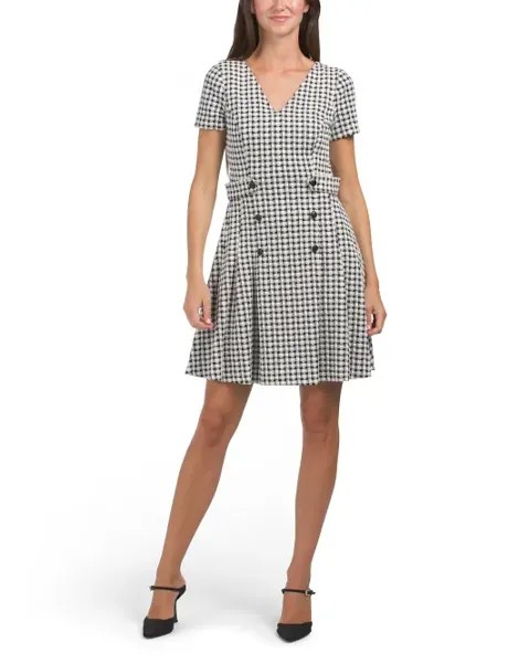 Двубортное мини-платье с расклешенной юбкой Dkny, черный/слоновая кость