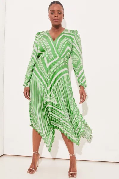 Плиссированное платье миди с длинными рукавами и отделкой-конвертом Lipsy, зеленый