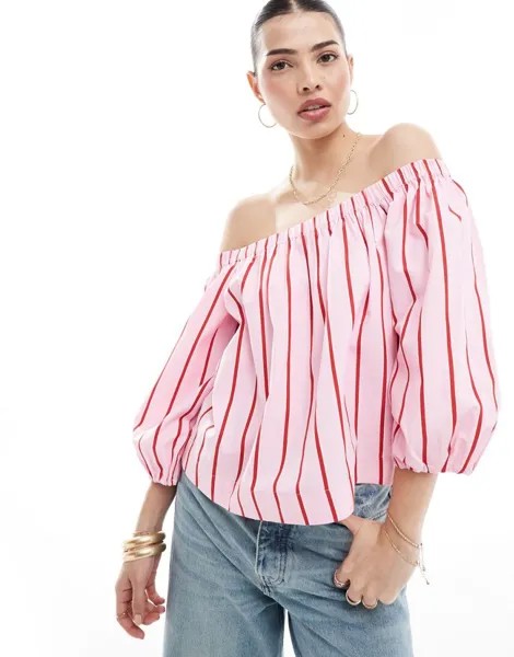 Топ с открытыми плечами Stradivarius в розовую полоску