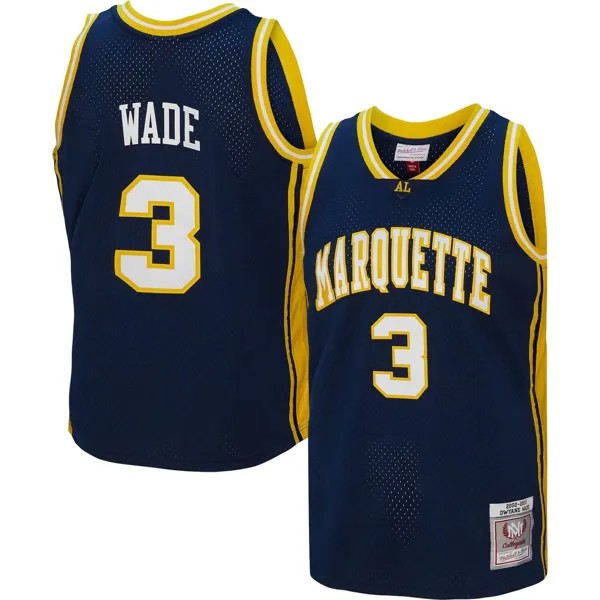 Мужская темно-синяя майка Mitchell & Ness Dwyane Wade Marquette Golden Eagles Player Swingman