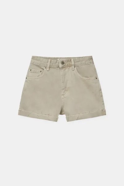 Шорты Pull&Bear Mid Waist Denim Bermuda, бежевый