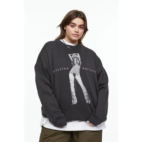 Толстовка H&M, оверсайз, размер xl, черный, мультиколор