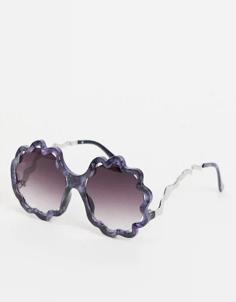 Женские круглые солнцезащитные очки в волнистой фиолетовой черепаховой оправе Jeepers Peepers-Фиолетовый цвет
