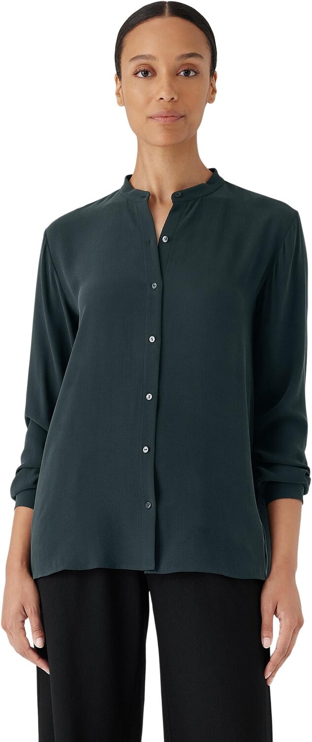 Свободная рубашка с воротником-стойкой Eileen Fisher, цвет Ivy