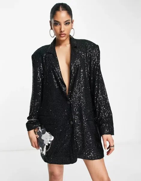 Черный пиджак оверсайз с пайетками ASOS
