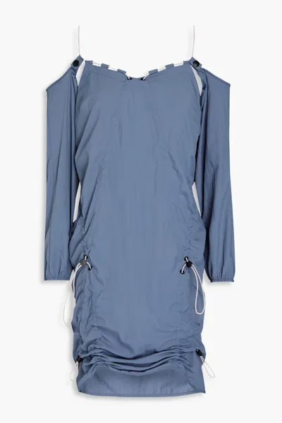 Платье мини из рипстопа со сборками и открытыми плечами Mcq Alexander Mcqueen, цвет Slate blue
