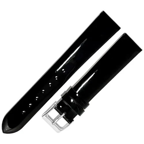 Ремешок 1030-182-162 Черный кожаный ремень для женских наручных часов из натуральной кожи 18 х16 мм М лаковый гладкий