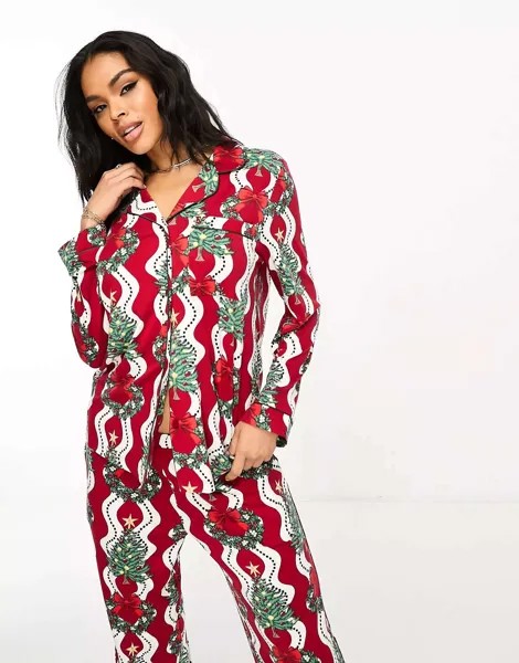 Разноцветный пижамный комплект с рождественским принтом Chelsea Peers His&Hers