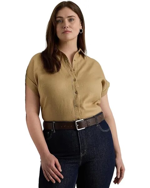 Рубашка LAUREN Ralph Lauren Plus-Size Linen Dolman-Sleeve, цвет Birch Tan