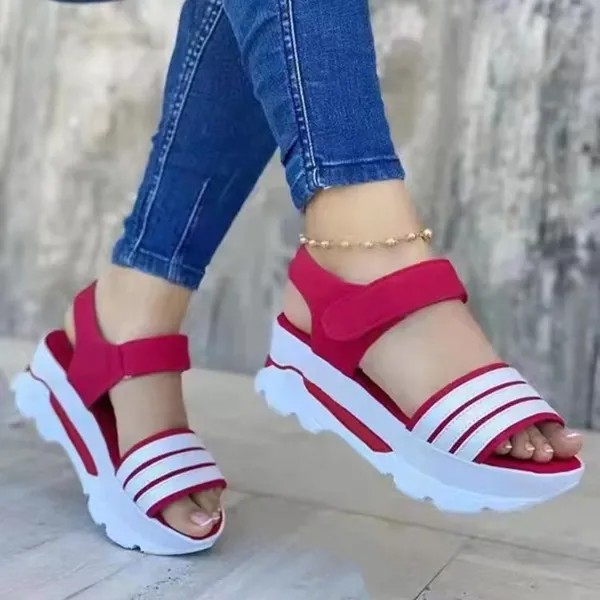 Женщины Летние римские сандалии Платформа Пряжка Обувь Полосатая платформа Сандалии