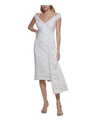 ELIZA J Женское бежевое платье-футляр с драпировкой и подкладкой с короткими рукавами Midi Party Dress 12