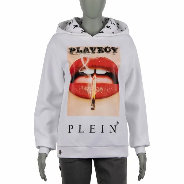 PHILIPP PLEIN X PLAYBOY Толстовка с логотипом Crystals Hoody Lips Белый Черный 08481