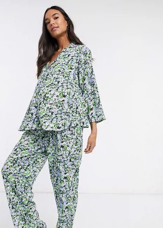 Пижама из 100% модала с цветочным принтом ASOS DESIGN Maternity-Зеленый