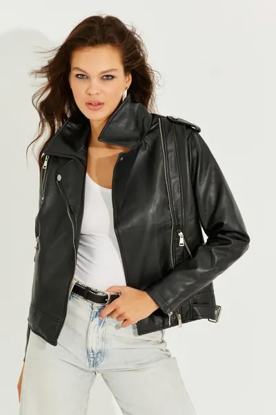 Женская черная куртка из искусственной кожи на молнии TW19 Cool & Sexy, черный