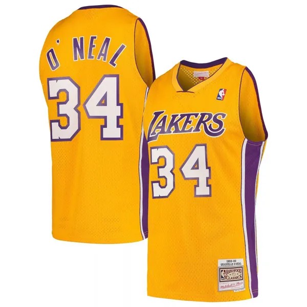 Мужская майка Mitchell & Ness Shaquille O'Neal Gold Los Angeles Lakers Hardwood Classics 1999-00 Swingman