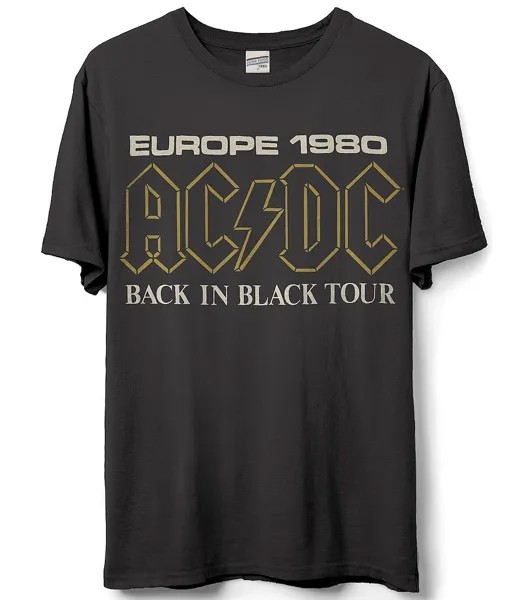 Junk Food Футболка с короткими рукавами и рисунком ACDC Europe 1980 Tour, черный