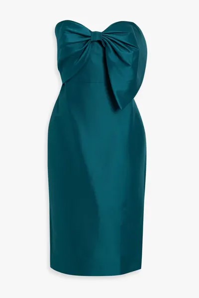 Платье из фая без бретелек с бантом Badgley Mischka, бирюзовый