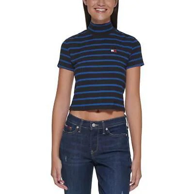 Tommy Jeans Женская черная полосатая укороченная футболка с воротником-стойкой S BHFO 8026