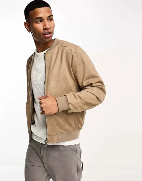 Бежевый классический бомбер из искусственной замши Barneys Originals
